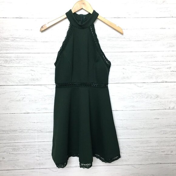 Lulus Women's Green Halter Dress Crochet Detail Mini Skater Dress size XS - Picture 12 of 12